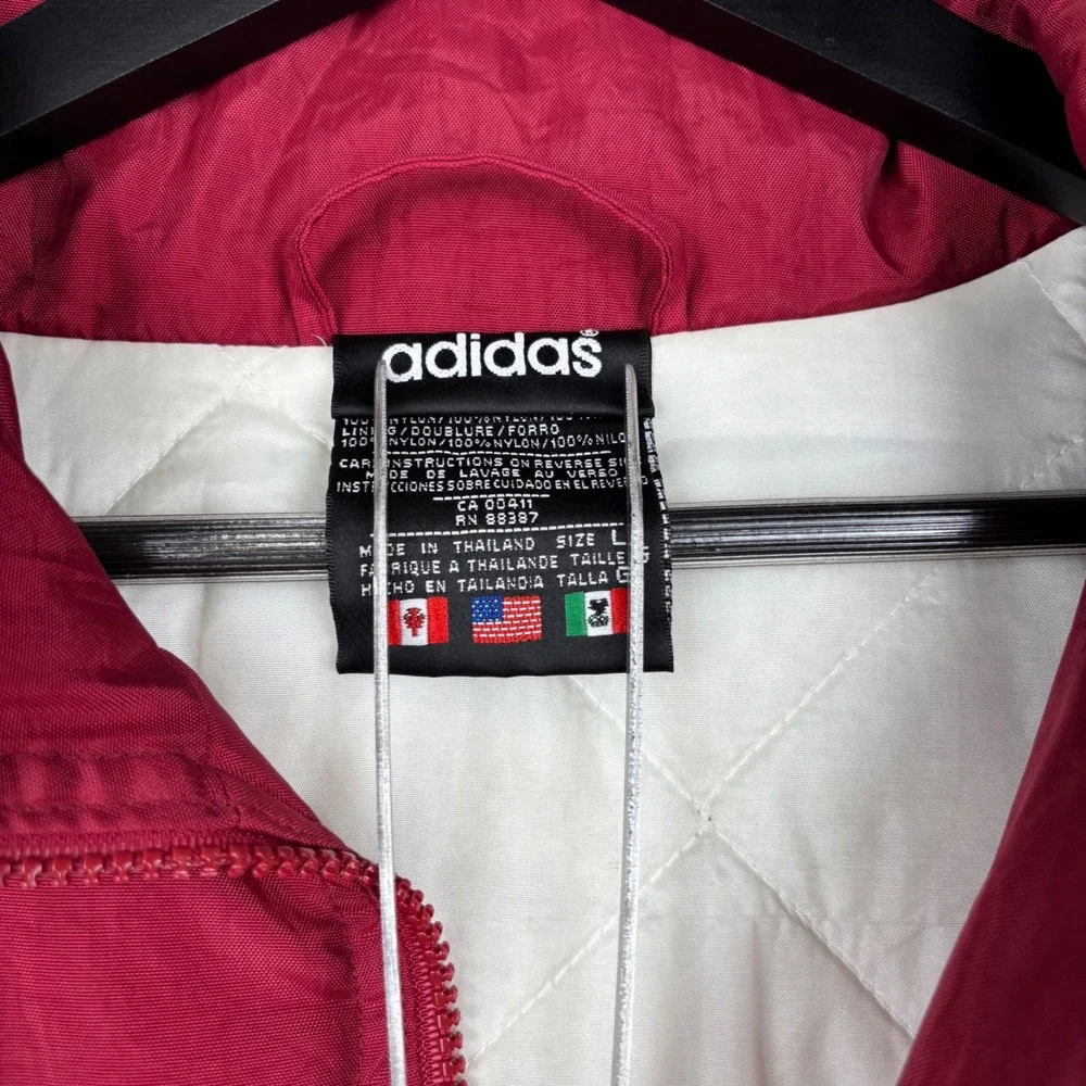 Vintage Adidas Windbreaker Jacket Mens Large Burgundy White Spellout Track Zip